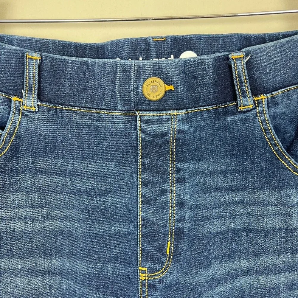 Betabrand Jeans Women Large Blue Denim Signature Mid-Rise Bootcut Pull On Pocket
